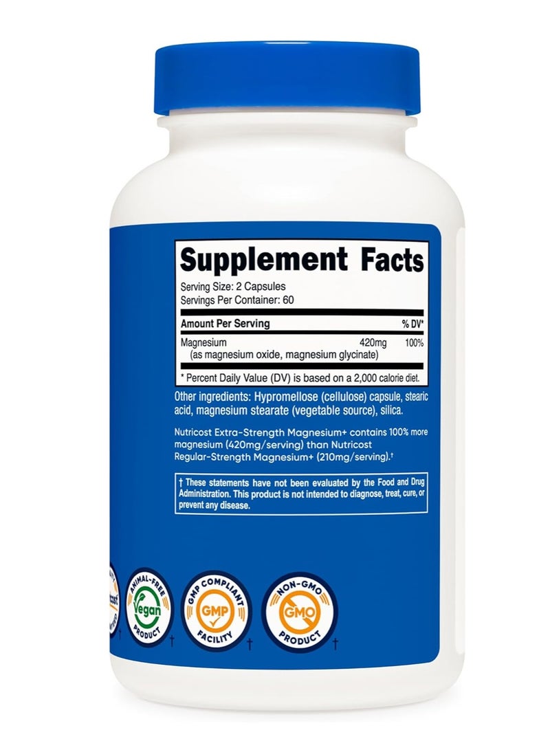 Nutricost Magnesium + Capsules 420mg 120 Caps - Image 4