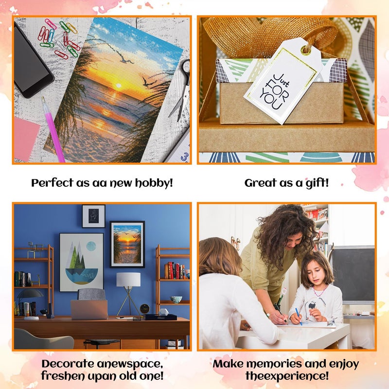 NPCSWXQ Sunset on The Beach Diamond Art Kits for Adults, Seaside Reeds 5D Diamond Dots Kits for Adults Beginners, DIY Full Drill Paint Art Kits for Home Wall Bedroom or Office Decor Gift 12x16Inch - Image 4