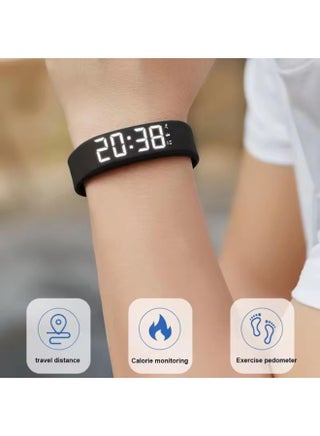 ساعة منبه، ساعة منبه Fitsleeps، ساعة منبه بالاهتزاز، سوار منبه بالاهتزاز الصامت، ساعة منبه محمولة بحزام قابل للتعديل للرجال والنساء (أسود) - view 2