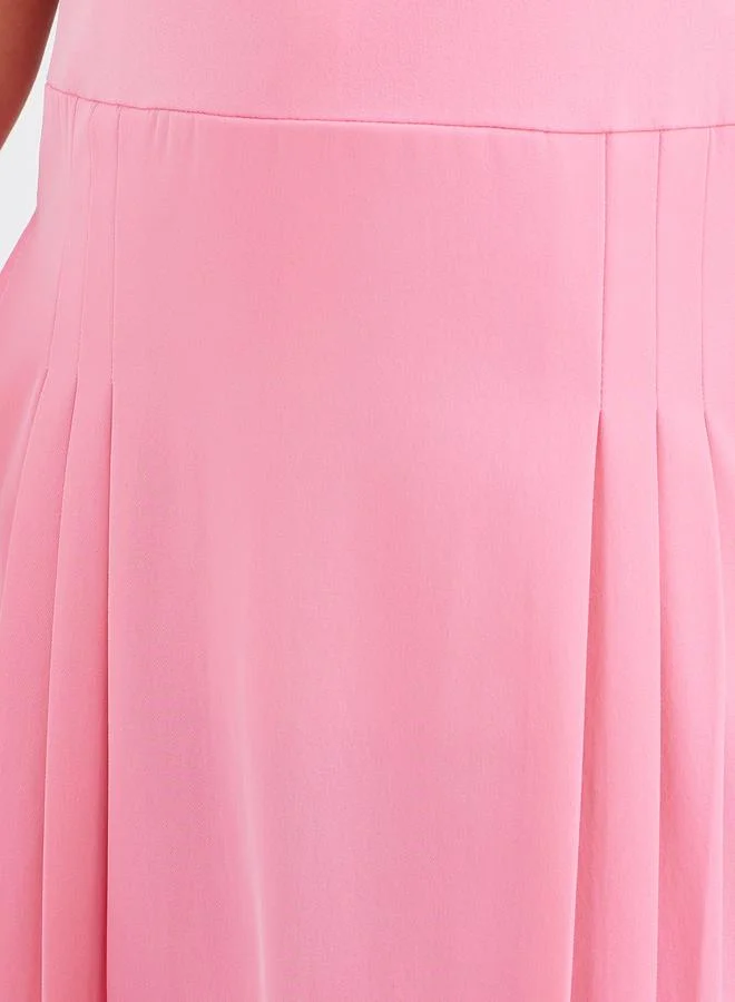 ستايلي Styli Girls School Uniform Pink Fold Pleat Detail Pinafore Dress
