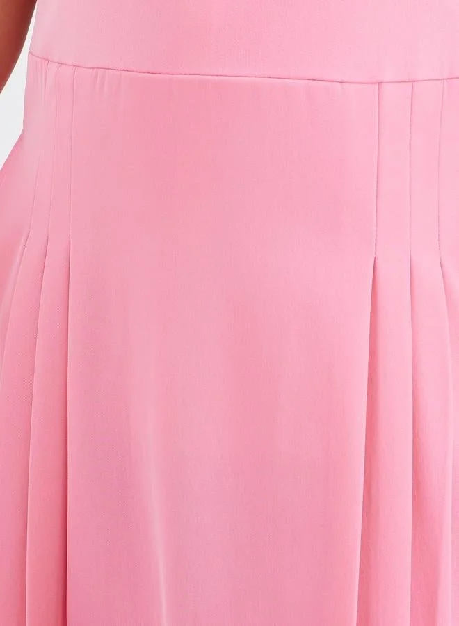 Styli Girls School Uniform Pink Fold Pleat Detail Pinafore Dress