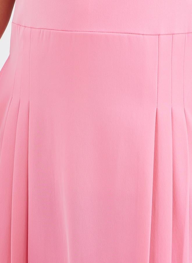 Styli Girls School Uniform Pink Fold Pleat Detail Pinafore Dress - Image 3