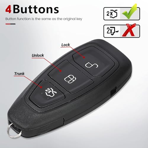 Beefunny Replacement Flip Remote Keyless Entry Key Fob for Ford Focus 2012-2019 C-Max 2013-2019 Fiesta 2011-2019 FCC ID:KR55WK48801 PN:164-R8048 3Buttons 434MHz 4D63Chip (with chip) - Image 4