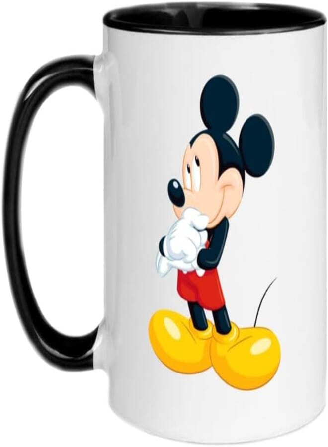 MEC Mickey Mouse Coffee Mug Espresso cups glass cups |Espresso Coffee Mug| Tea Cup| Drinking Glass For Kids | Kitchen Ceramic Coffee Cup Handle For Hot & Cold Beverages| 11 Oz (GLOSSY BLACK)
