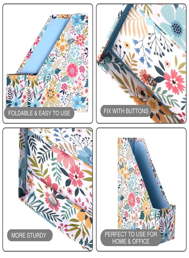 SUIN 4 Pack Foldable Magazine Holder, Seamless Floral Designered File-Boxes Desk File Organizer for Office/Home/School, Bright Flower - Image 4