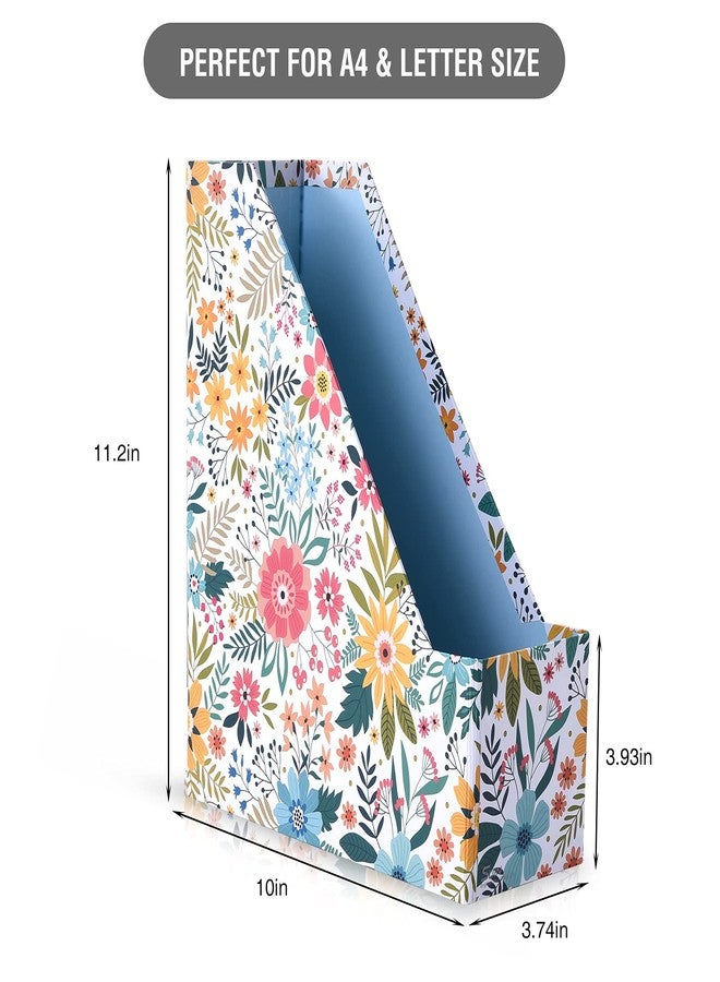 SUIN 4 Pack Foldable Magazine Holder, Seamless Floral Designered File-Boxes Desk File Organizer for Office/Home/School, Bright Flower - Image 3