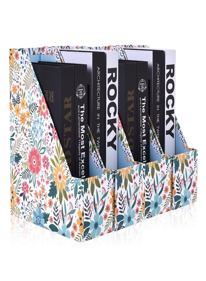 SUIN 4 Pack Foldable Magazine Holder, Seamless Floral Designered File-Boxes Desk File Organizer for Office/Home/School, Bright Flower - Image 1