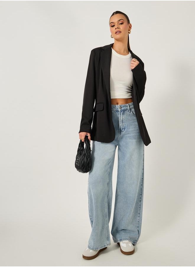 Styli High Rise Straight Fit Faded Jeans  - Image 1