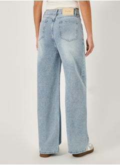 Styli High Rise Straight Fit Faded Jeans  - Image 4