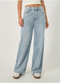 Styli High Rise Straight Fit Faded Jeans  - Image 2