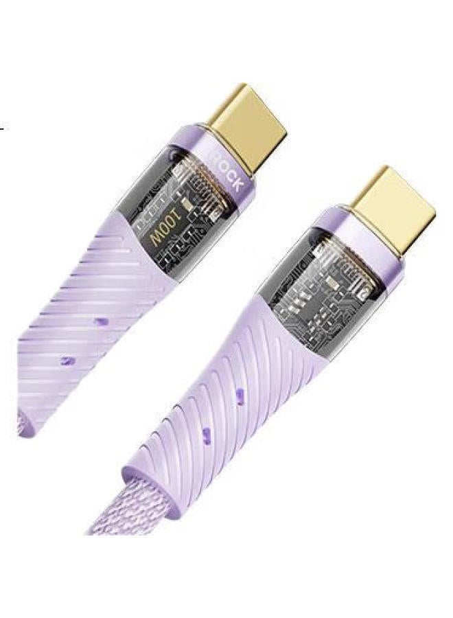 Rock Apple 16/15 Charging Cable, Dual Type-C Data Cable, Pd100W Fast Charging, 5A Car Charger, For Iphone 15/16 Pro Max, Tablet, Laptop, Huawei, Honor, Purple - Image 2