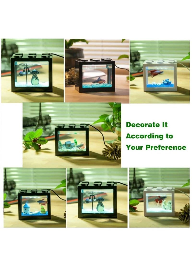 Mini USB Creative Building Block Fish Tank Aquarium Tank Kit with LED Lighting for Turtle Reptile Shrimp Moss Crab Insects Red 16X10.5X14Cm - Image 5