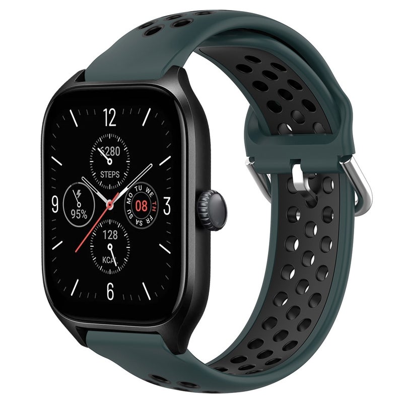 erorex For Amazfit Gts 4 20Mm Perforated Breathable Sports Silicone Watch Band(Olive Green+Black) - Image 1