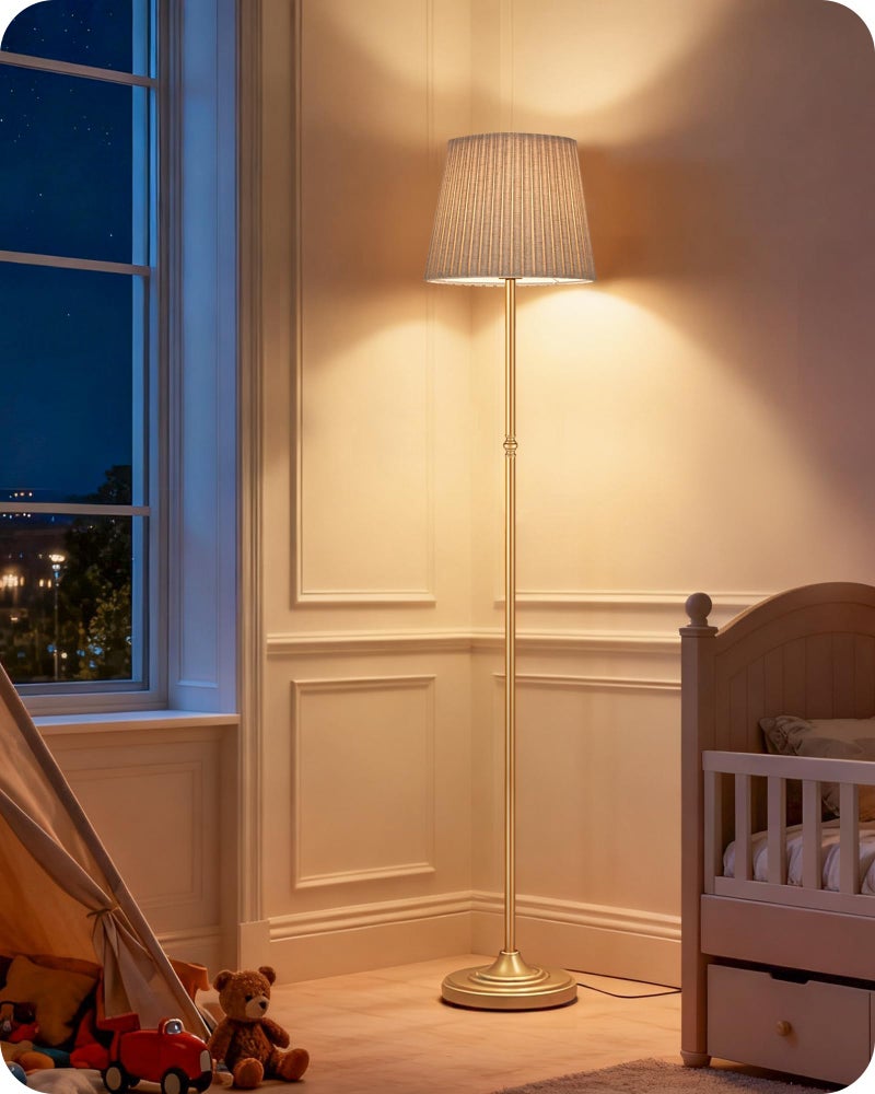 GOEBLESON Dimmable Floor Lamp for Living Room, 68" Tall Standing Lamp, Reading Light with Remote & Foot Pedal, 10W LED Bulb (3000K-6500K) Included, FCC Listed, Reinforced Base, Gold and Beige DE12LD05 - Image 4