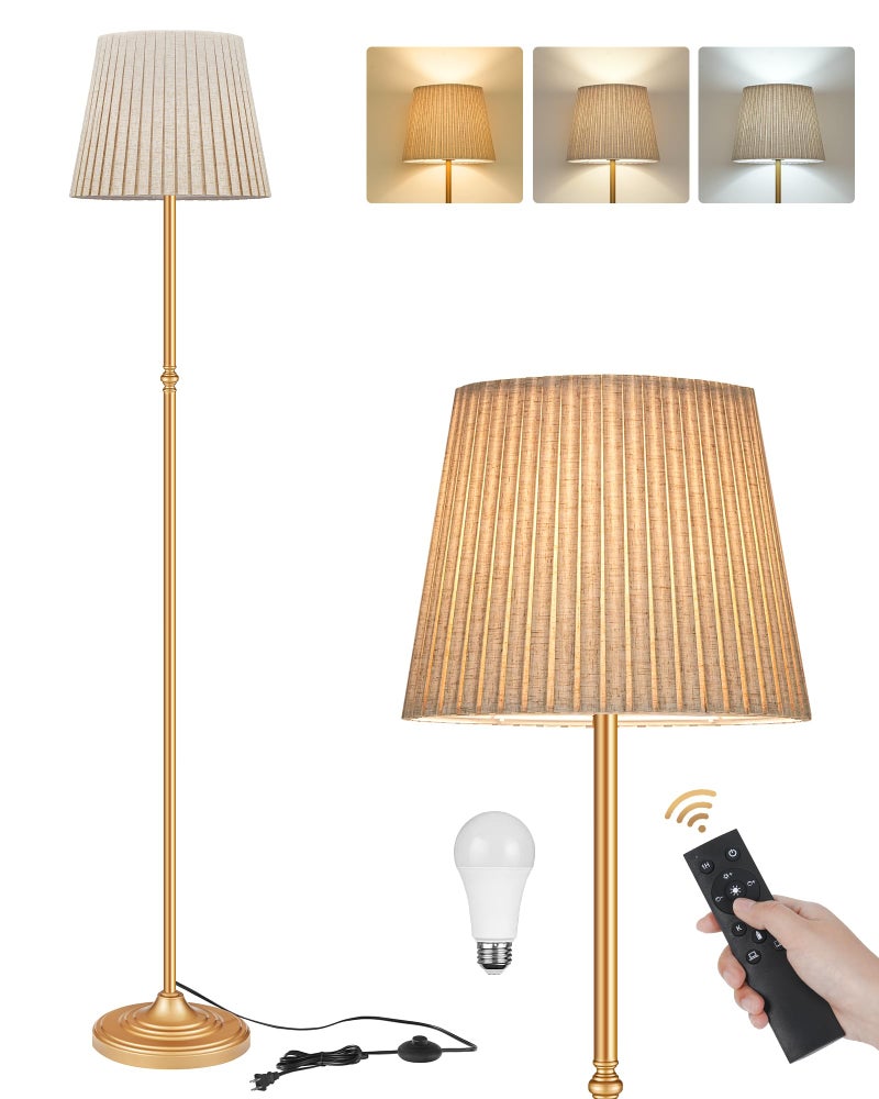 GOEBLESON Dimmable Floor Lamp for Living Room, 68" Tall Standing Lamp, Reading Light with Remote & Foot Pedal, 10W LED Bulb (3000K-6500K) Included, FCC Listed, Reinforced Base, Gold and Beige DE12LD05 - Image 1
