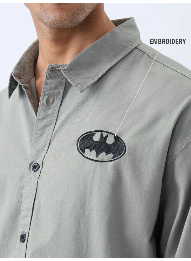 The Souled Store The Souled Store Men Batman Grey Embroidery Relaxed Fit Shirts