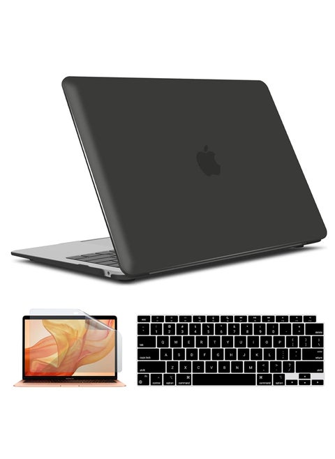 3 in 1 Case Compatible with 2022 MacBook Air 13.6 inch M4 Chip A3240 2025 and M3 Chip A3113 2024 and M2 Chip A2681 2022, Plastic Hard Shell Case & Keyboard Cover & Screen Protector, Matte Black