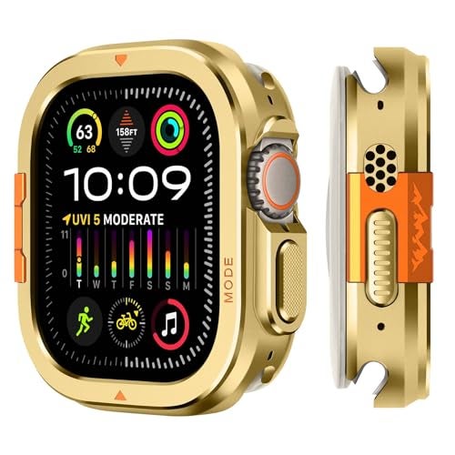 Suphart 2 in-1 Metal Cover Compatible with Apple Watch Ultra 3/2/1 Case 49mm, Rugged Bumper with Back Protector for iWatch Ultra 49mm, Gold - Image 1