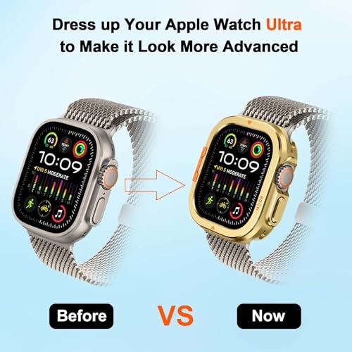 Suphart 2 in-1 Metal Cover Compatible with Apple Watch Ultra 3/2/1 Case 49mm, Rugged Bumper with Back Protector for iWatch Ultra 49mm, Gold - Image 4
