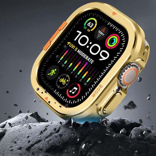 Suphart 2 in-1 Metal Cover Compatible with Apple Watch Ultra 3/2/1 Case 49mm, Rugged Bumper with Back Protector for iWatch Ultra 49mm, Gold - Image 5