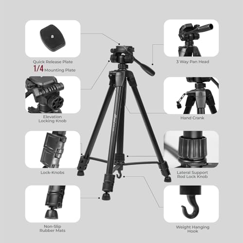 HIFFIN® HF-550 Professional Aluminum Tripod & Monopod with 165CM Max Height | Swivel Ball Head, 4-Section Adjustment, 7kg Load Support | Perfect for DSLR & Video Camcorders - Image 3