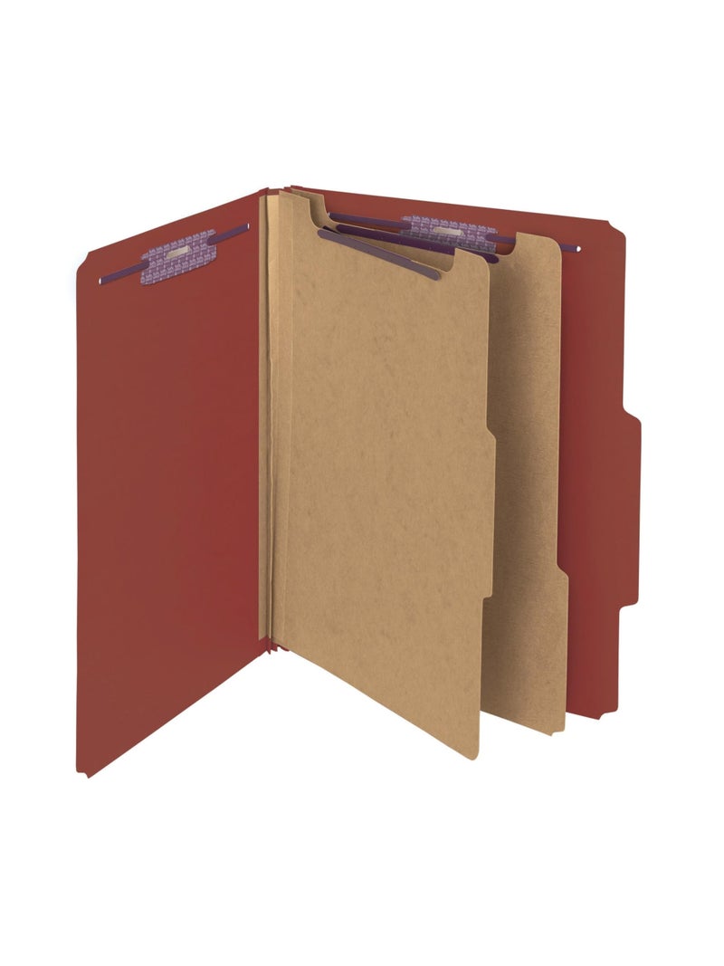 Smead Pressboard Classification File Folder with SafeSHIELD Fasteners, 2 Dividers, 2" Expansion, Letter Size, Red, 10 per Box (14073)