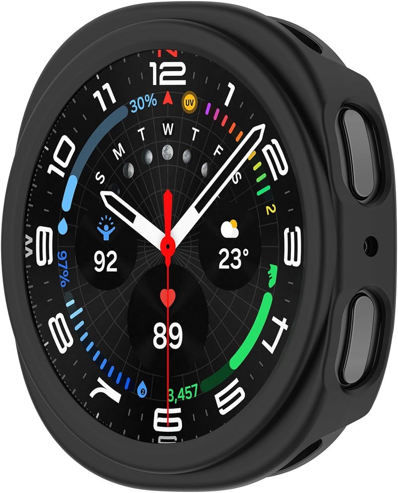 Disscool Full Coverage Case with Screen Protector Compatible with Samsung Galaxy Watch 8 44mm PC and Real Glass Protective Case Cover Smart Watch Accessories(Smooth Black) - Image 2