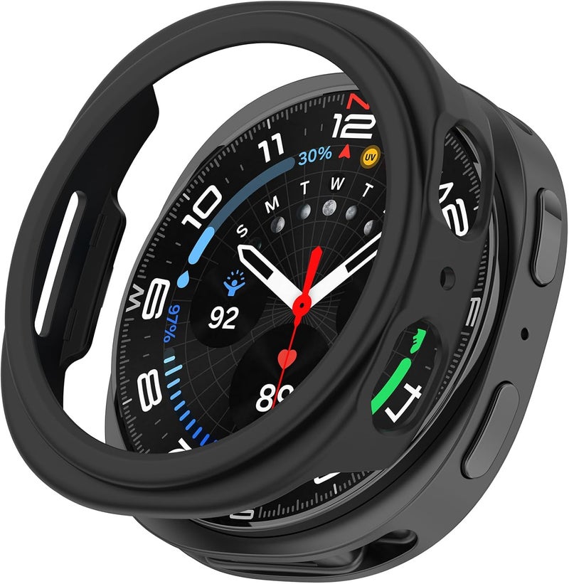 Disscool Full Coverage Case with Screen Protector Compatible with Samsung Galaxy Watch 8 44mm PC and Real Glass Protective Case Cover Smart Watch Accessories(Smooth Black) - Image 1