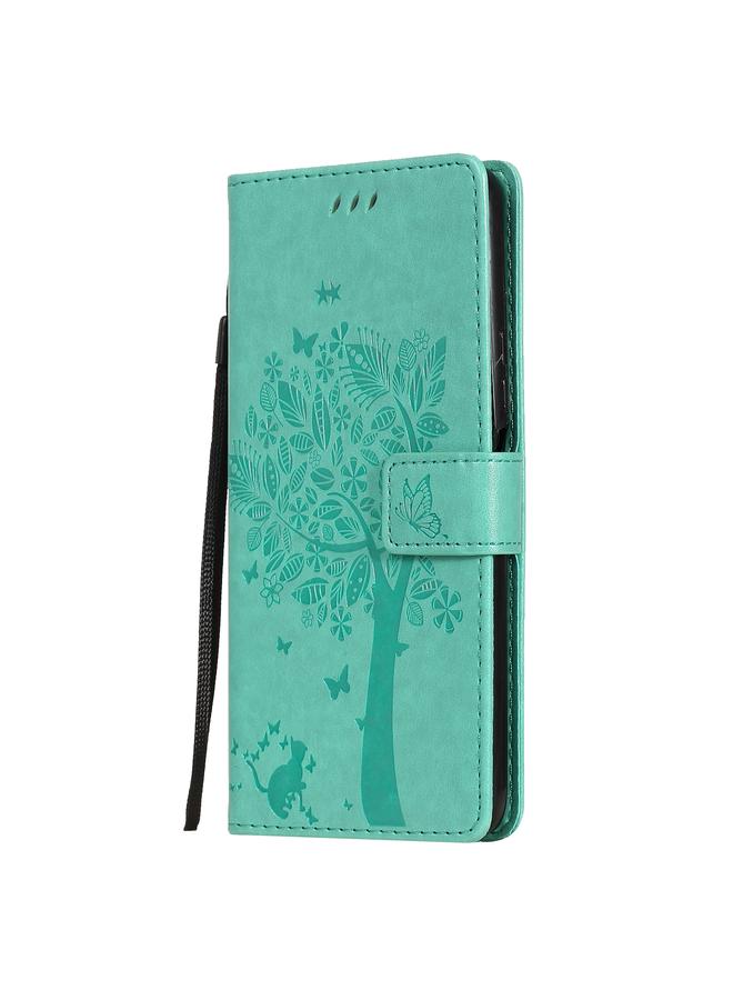S-TOP Case For Huawei Y9a Tree & Cat Pattern Pressed Printing Horizontal Flip PU Leather Case with Holder & Card Slots & Wallet & Lanyard - Image 2