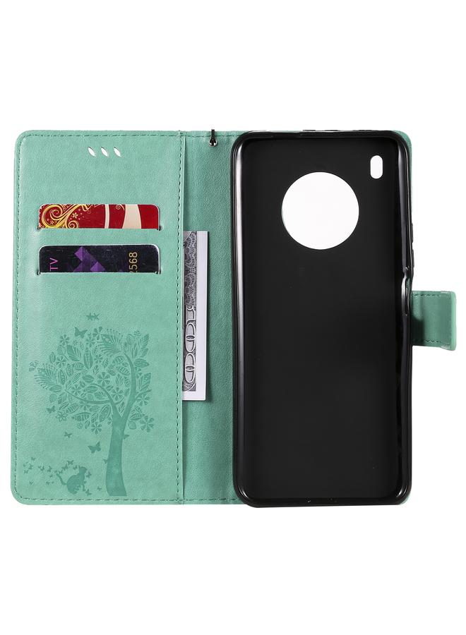 S-TOP Case For Huawei Y9a Tree & Cat Pattern Pressed Printing Horizontal Flip PU Leather Case with Holder & Card Slots & Wallet & Lanyard - Image 4