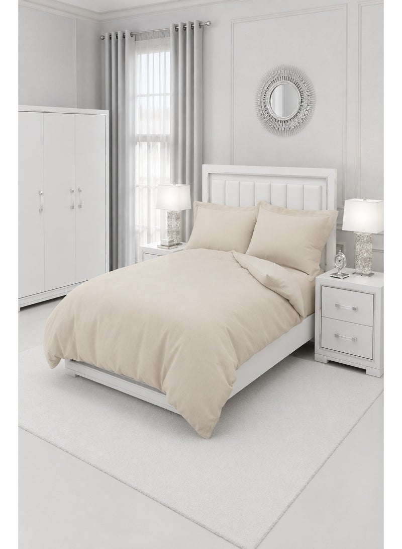 Premium Plain Cream Beige Comforter Bedding Set with Fitted Bedsheet & Pillow Covers, Soft Luxury Bed Set for Single, Full, Queen & King Size