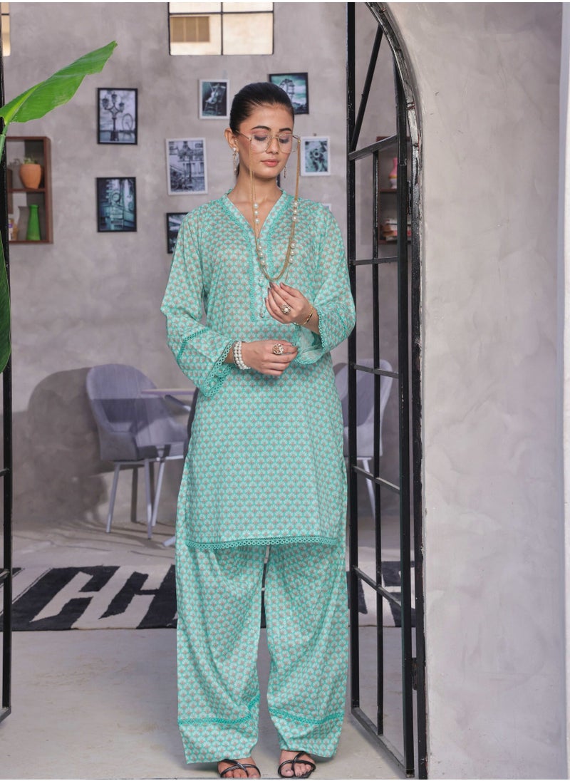 SAPHRON Retro – Stitched Luxury –Pakistani Digital Lawn 2PC with Farshi Shalwar  - Image 1