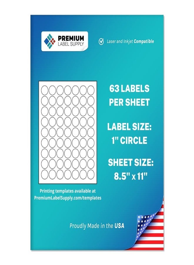 Premium Label Supply White Sticker Round Labels – 1" Circle – Laser/Inkjet Compatible – (63 per Sheet), 100 Sheets – 6,300 Total Adhesive Labels - Image 1