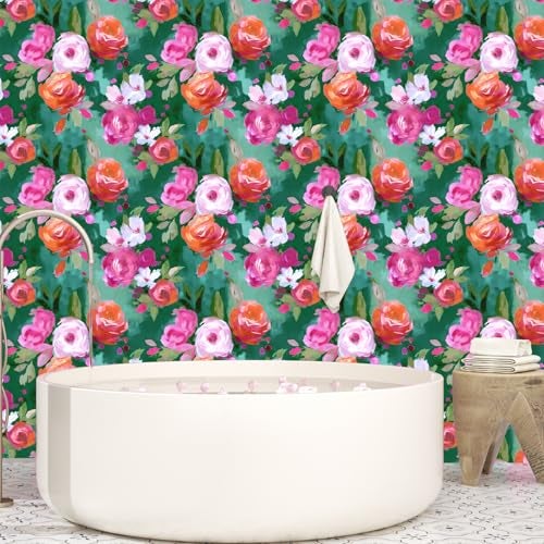 BOKEBEVE Bright Wallpaper Stick and Peel Green Colorful Wall Paper Watercolor Wallpapers for Accent Wall Drawer Kitchen Walls Modern Removable Renter Friendly 17.5 x 393.5In - Image 5