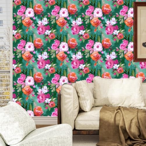 BOKEBEVE Bright Wallpaper Stick and Peel Green Colorful Wall Paper Watercolor Wallpapers for Accent Wall Drawer Kitchen Walls Modern Removable Renter Friendly 17.5 x 393.5In - Image 2