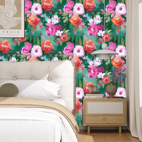 BOKEBEVE Bright Wallpaper Stick and Peel Green Colorful Wall Paper Watercolor Wallpapers for Accent Wall Drawer Kitchen Walls Modern Removable Renter Friendly 17.5 x 393.5In - Image 3