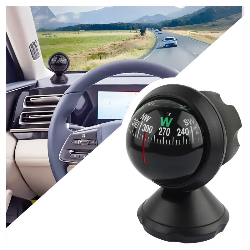 Stacool Compass for Car with Bottom Stick Car Compass Ball,Adjustible and Night Vision Car Compass Dashboard for Find Direction,Universal Car Accessories for Boat Car Truck SUV - Image 1