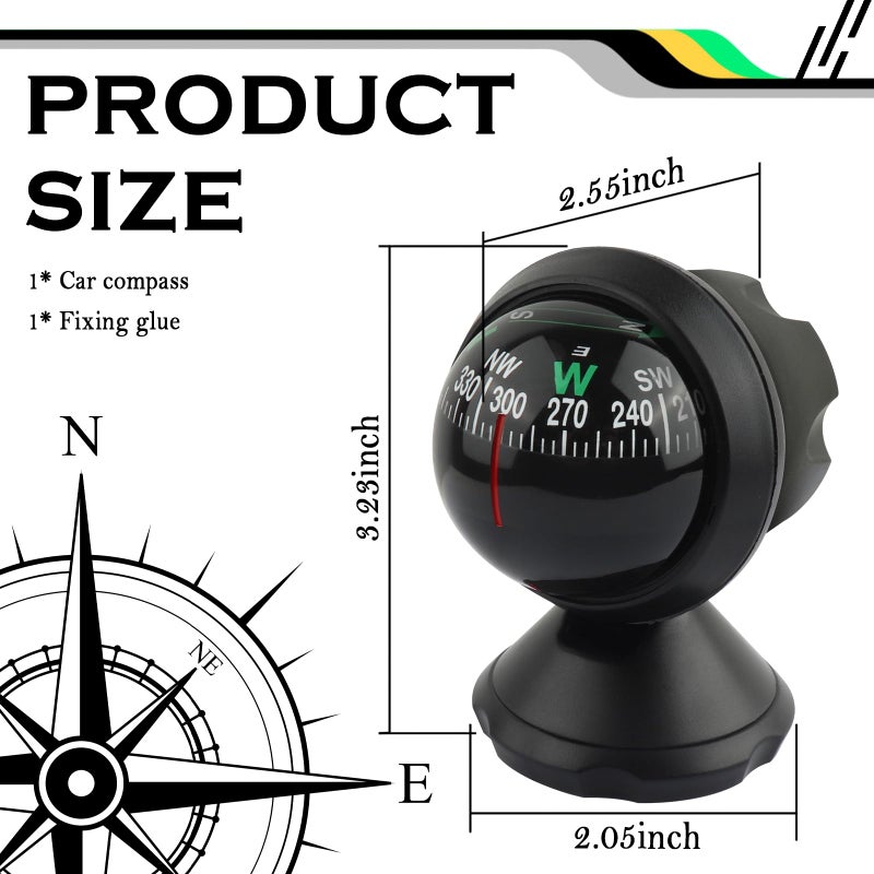Stacool Compass for Car with Bottom Stick Car Compass Ball,Adjustible and Night Vision Car Compass Dashboard for Find Direction,Universal Car Accessories for Boat Car Truck SUV - Image 2