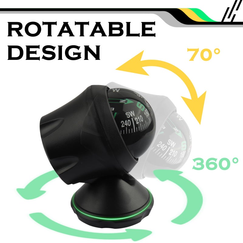 Stacool Compass for Car with Bottom Stick Car Compass Ball,Adjustible and Night Vision Car Compass Dashboard for Find Direction,Universal Car Accessories for Boat Car Truck SUV - Image 5