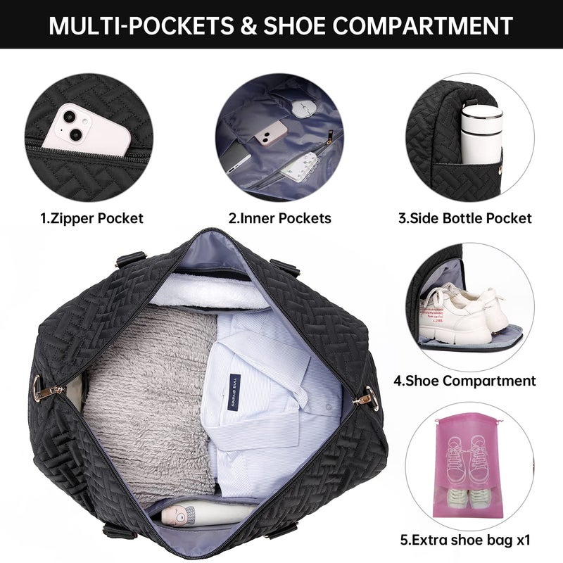 BAVERGE Weekender Duffle Bag for Travel with Shoe Compartment, Carry On Overnight Bag for Women with Toiletry Bag, Gym Bag with Wet Pocket, Hospital Bags for Labor and Delivery Black - Image 3