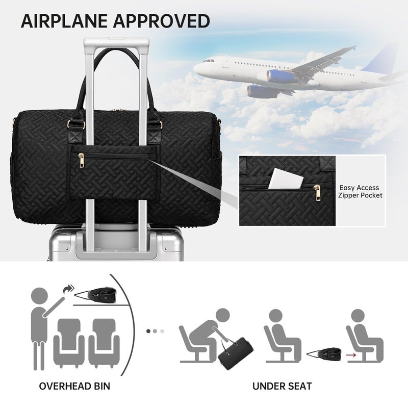 BAVERGE Weekender Duffle Bag for Travel with Shoe Compartment, Carry On Overnight Bag for Women with Toiletry Bag, Gym Bag with Wet Pocket, Hospital Bags for Labor and Delivery Black - Image 2