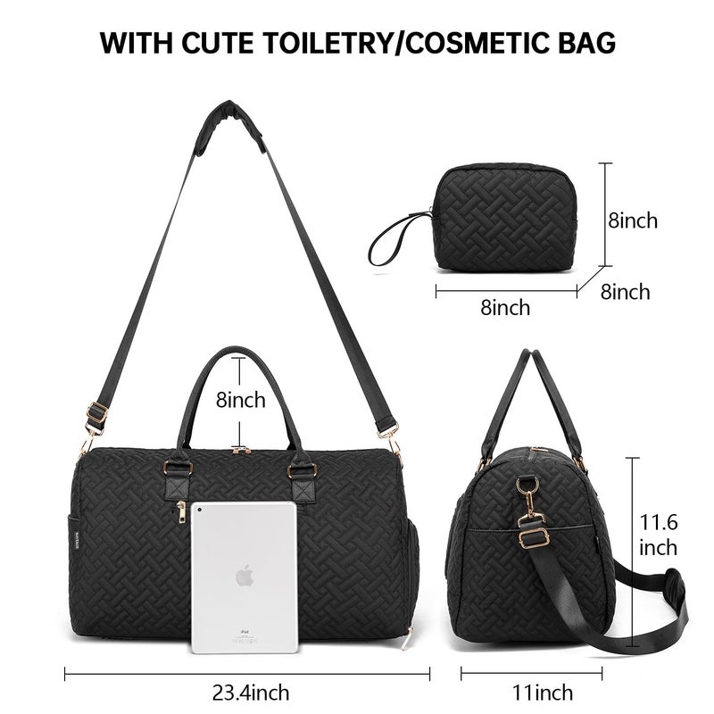 BAVERGE Weekender Duffle Bag for Travel with Shoe Compartment, Carry On Overnight Bag for Women with Toiletry Bag, Gym Bag with Wet Pocket, Hospital Bags for Labor and Delivery Black - Image 5