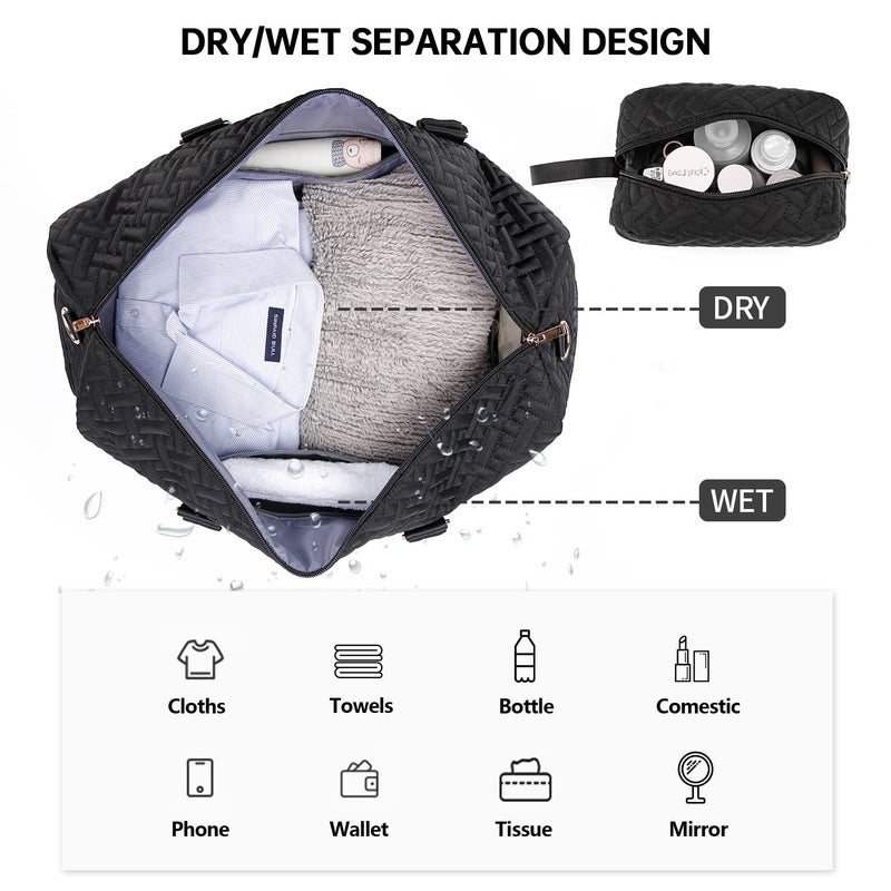 BAVERGE Weekender Duffle Bag for Travel with Shoe Compartment, Carry On Overnight Bag for Women with Toiletry Bag, Gym Bag with Wet Pocket, Hospital Bags for Labor and Delivery Black - Image 4