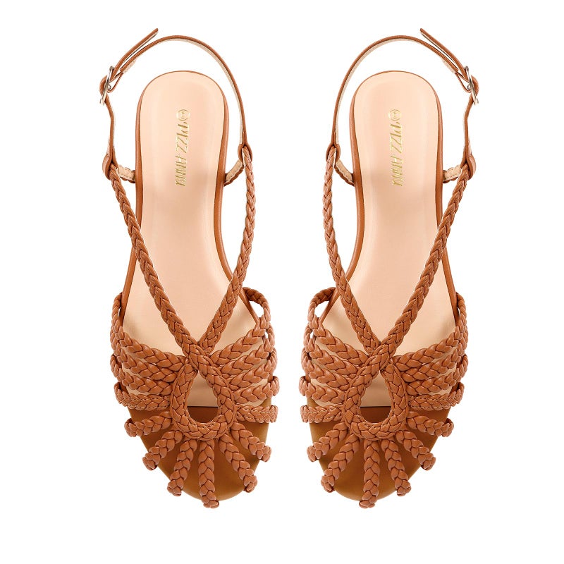 PIZZ ANNU Women's Sophia Braided Flat Sandals Comfortable Memory Foam Walking Shoes Summer Gladiator Slingback Ankle Strap Strappy Sandals, Brown 7 - Image 4