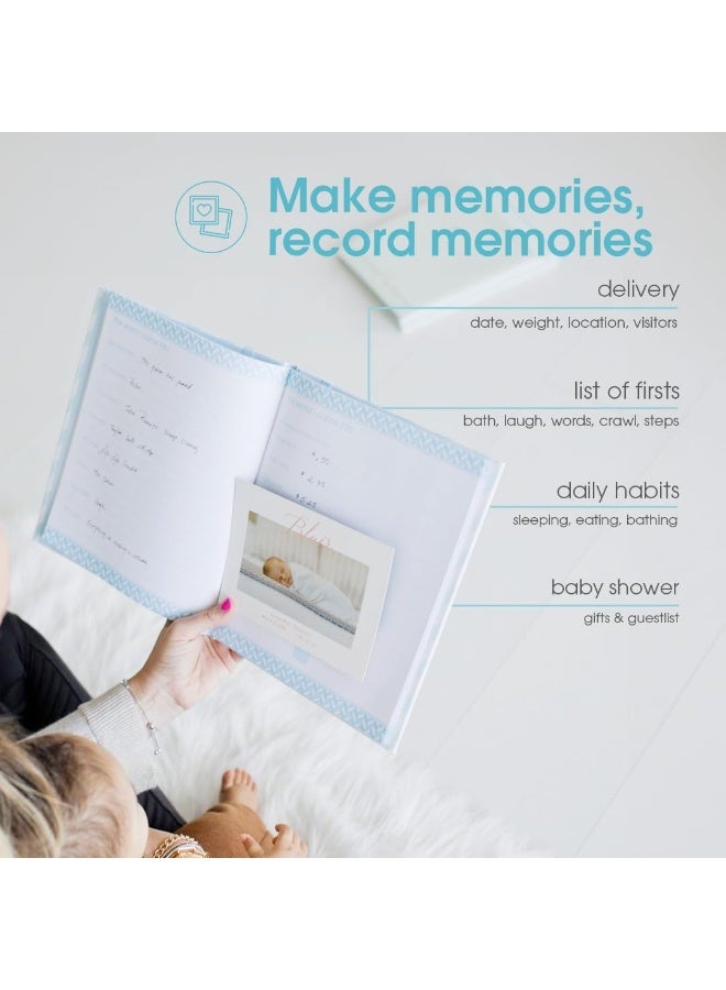 بيرل هيك Pearhead First 5 Years Chevron Baby Memory Book with Clean-Touch Baby Safe Ink Pad to Make Baby's Handprint or Footprint Included, Newborn Milestone and Pregnancy Journal, Blue - Image 4