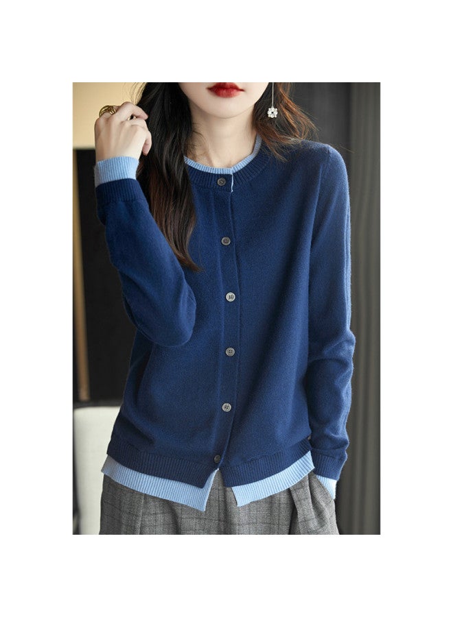 XINYANG Lightweight Women's Jacket, False Two-piece Knit Cardigan, 2025 Spring Color-block Sweater Coat, Round Neck Long-sleeve Top - Image 4