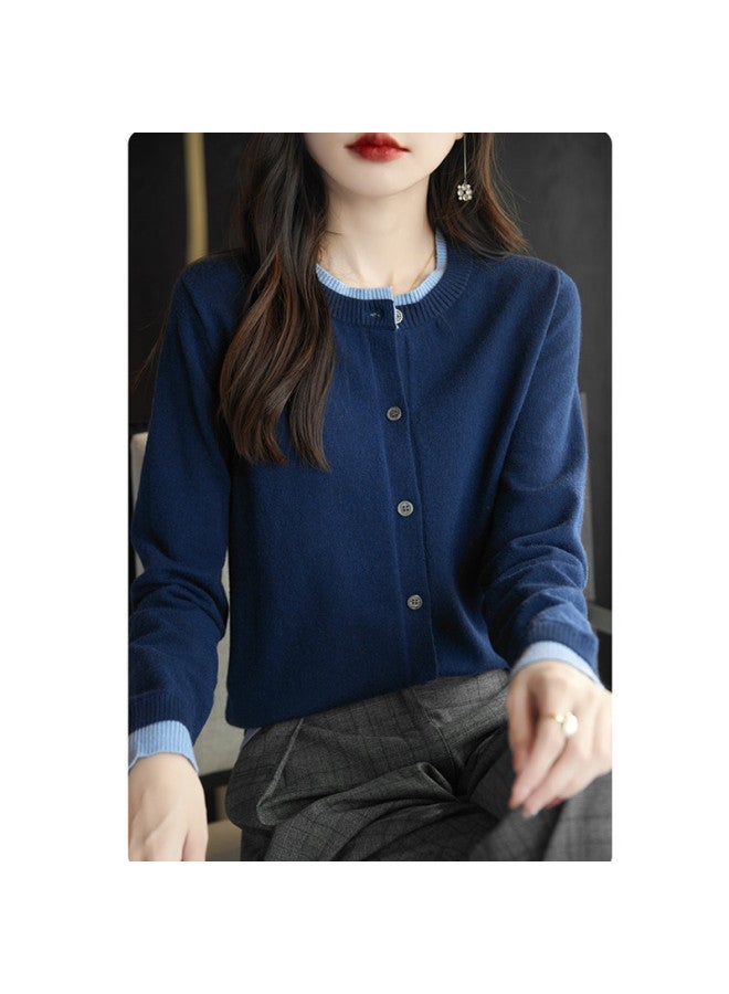XINYANG Lightweight Women's Jacket, False Two-piece Knit Cardigan, 2025 Spring Color-block Sweater Coat, Round Neck Long-sleeve Top - Image 3