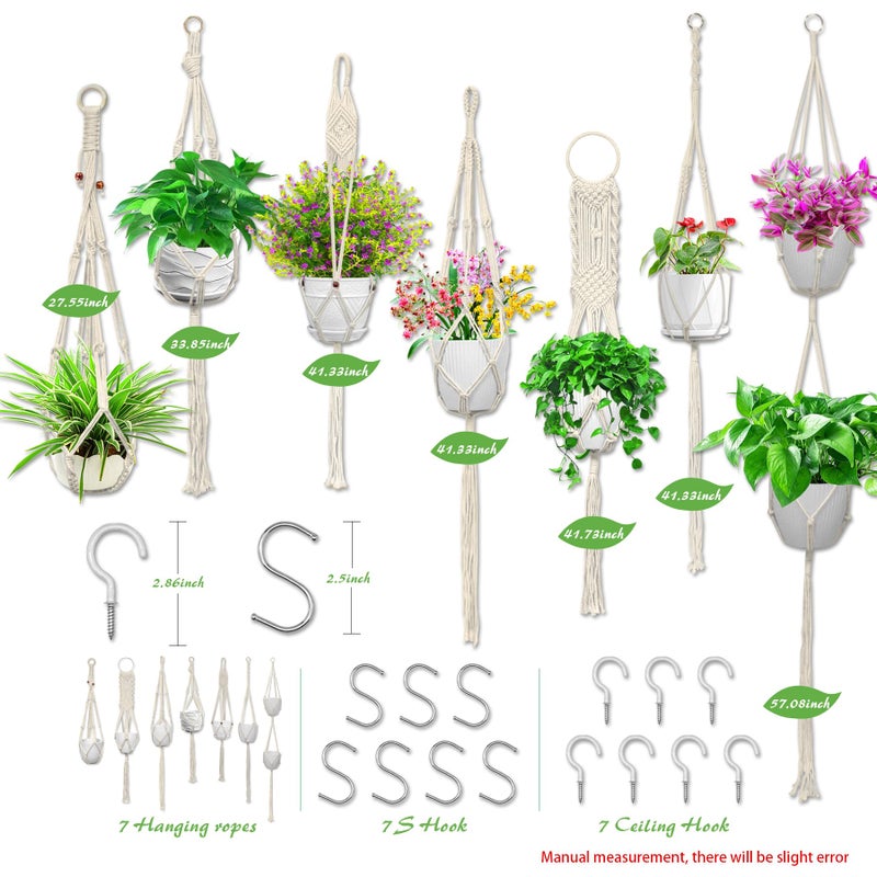 IGaiety Macrame Plant Hanger,7 Pack Plant Hanger Indoor Hanging Planters with 7Pcs Ceiling and S Hooks-Handmade Macromay Plant Hangers Outdoor Macrame Plant Holder for Boho Home Decor - Image 2