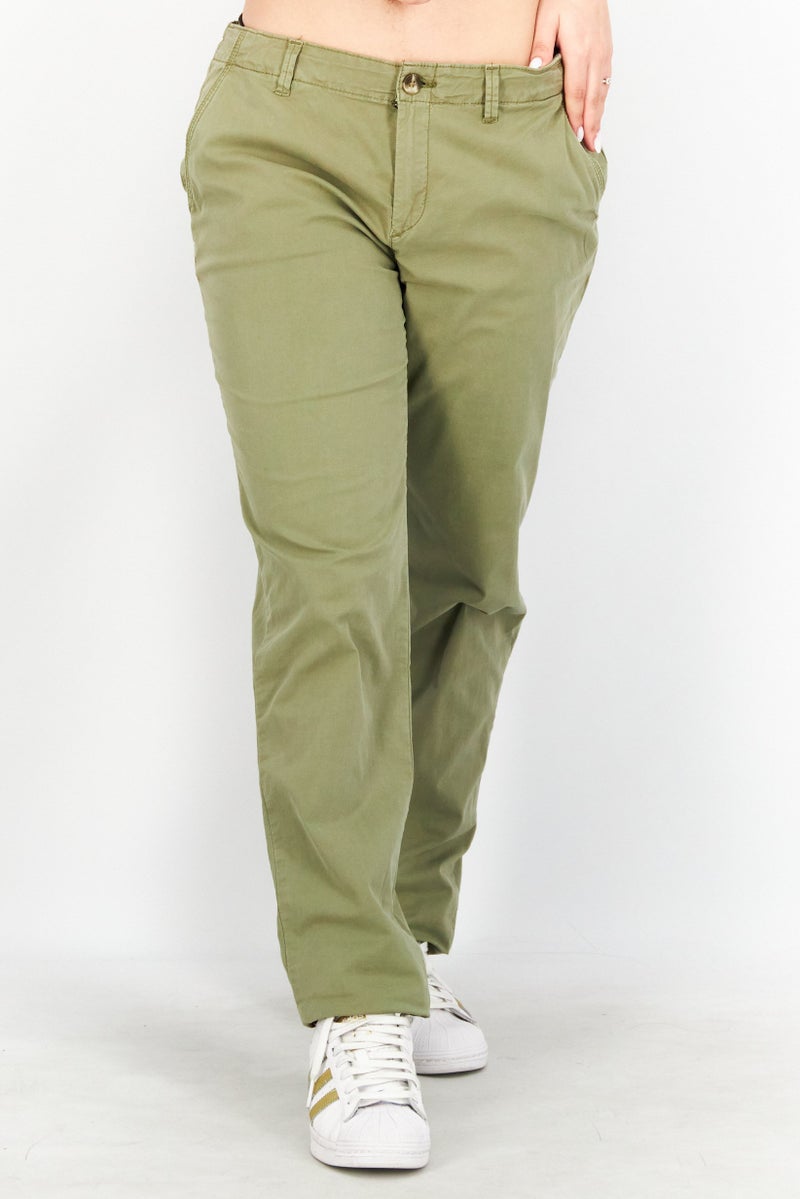 EDC سروال تشينو نسائي بقصة عادية وخصر عالي، زيتوني - Image 1
