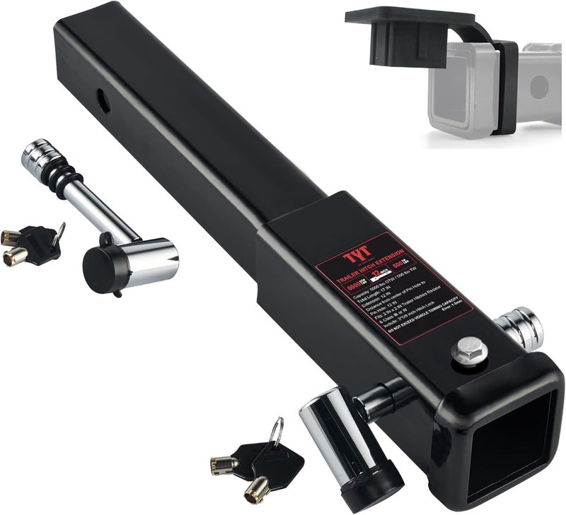 TYT 12" Trailer Hitch Extension for 2" Receiver Tube Extender, Tube Extension Receiver with 2 Sets of 5/8" Premium Hitch Pin Lock, 5000 lbs GTW / 500 lbs TW - Image 1